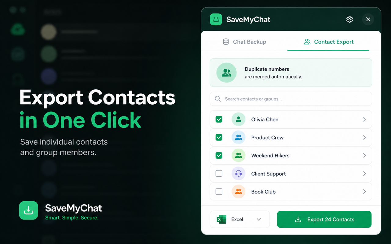 Export individual WhatsApp contacts and group members